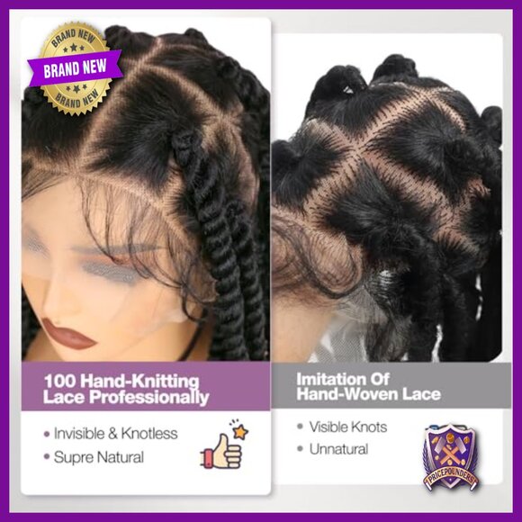 Long 360 Full Lace Twisted Synthetic Wig with 22 Handmade Knotless Braids main image 5